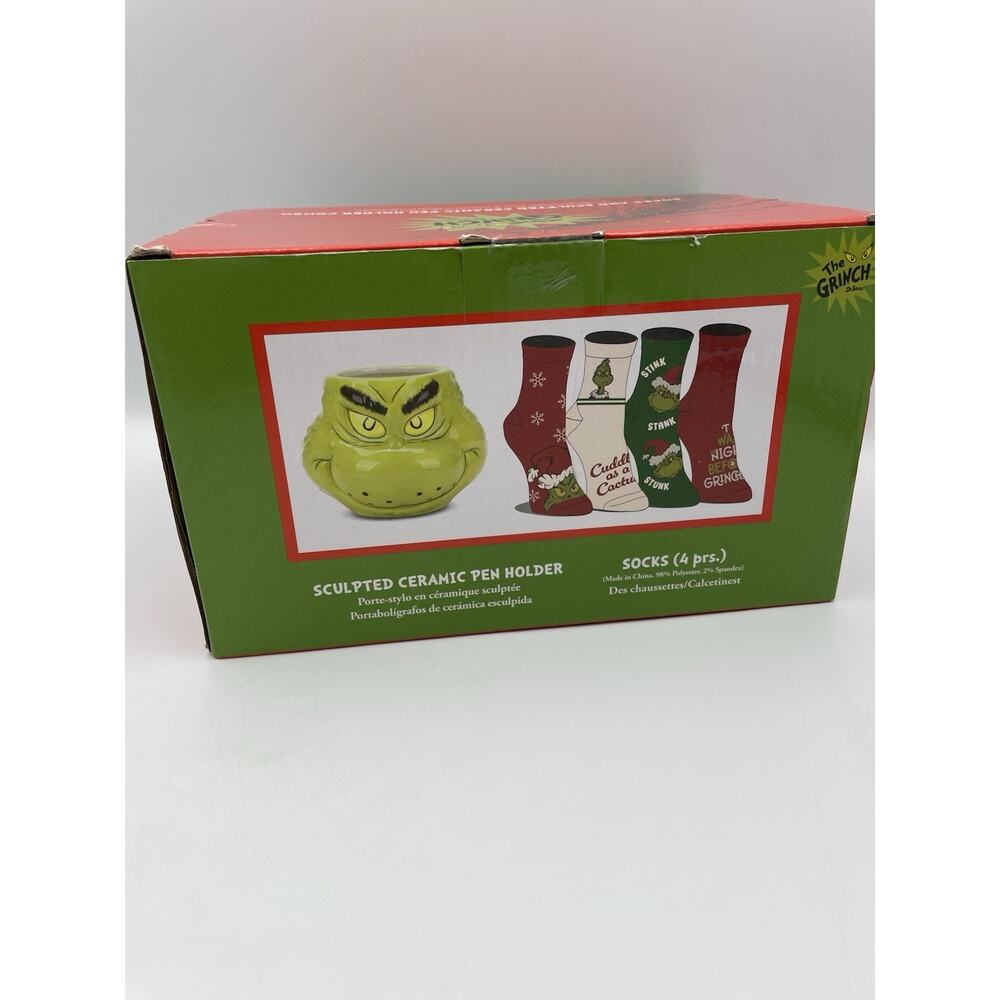 NEW Dr. Seuss The Grinch Christmas Sculpted 3D Mug 16oz & 4 Pair Socks